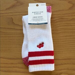 American Eagle Outfitters White Crew Socks with Red Accents